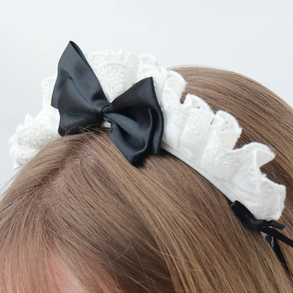 C-ZOFEK Women's French Maid Headband Ribbon Lace Kawaii Headwear Headpiece for Halloween Christmas Costume
