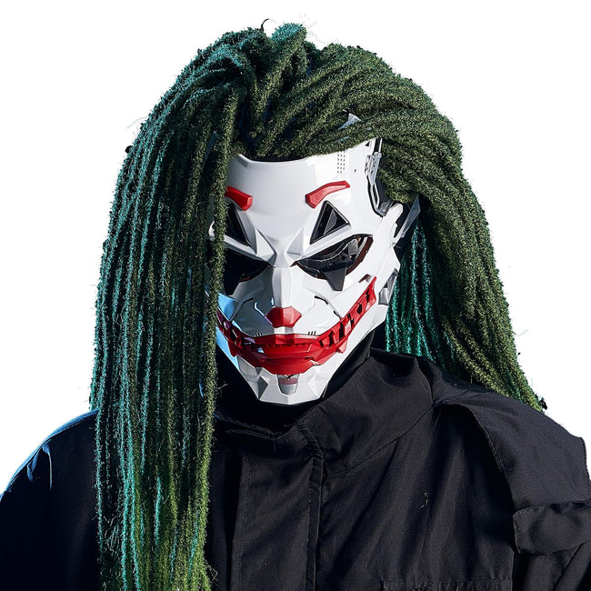 IUUBVV Futuristic Clown Mask, White and Red, Cosplay Costume Accessory (With braids) Hover Image