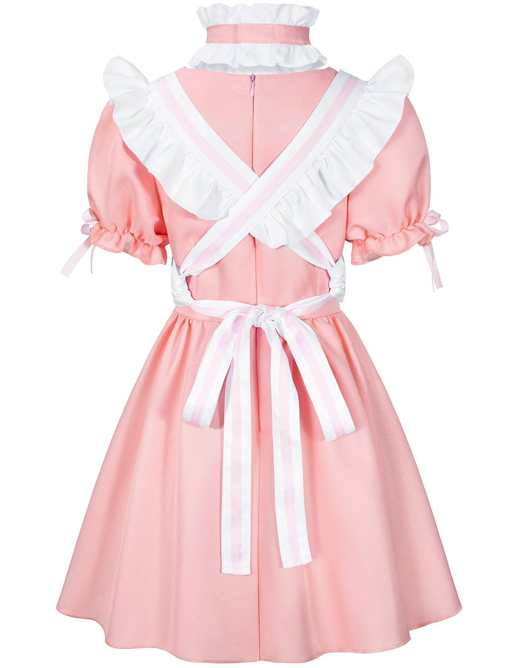 Kids French Maid Costume Maid Apron Fancy Dress Halloween Outfit Cosplay Costume Accessories Set(PK 150) Pink