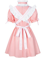 Kids French Maid Costume Maid Apron Fancy Dress Halloween Outfit Cosplay Costume Accessories Set(PK 150) Pink