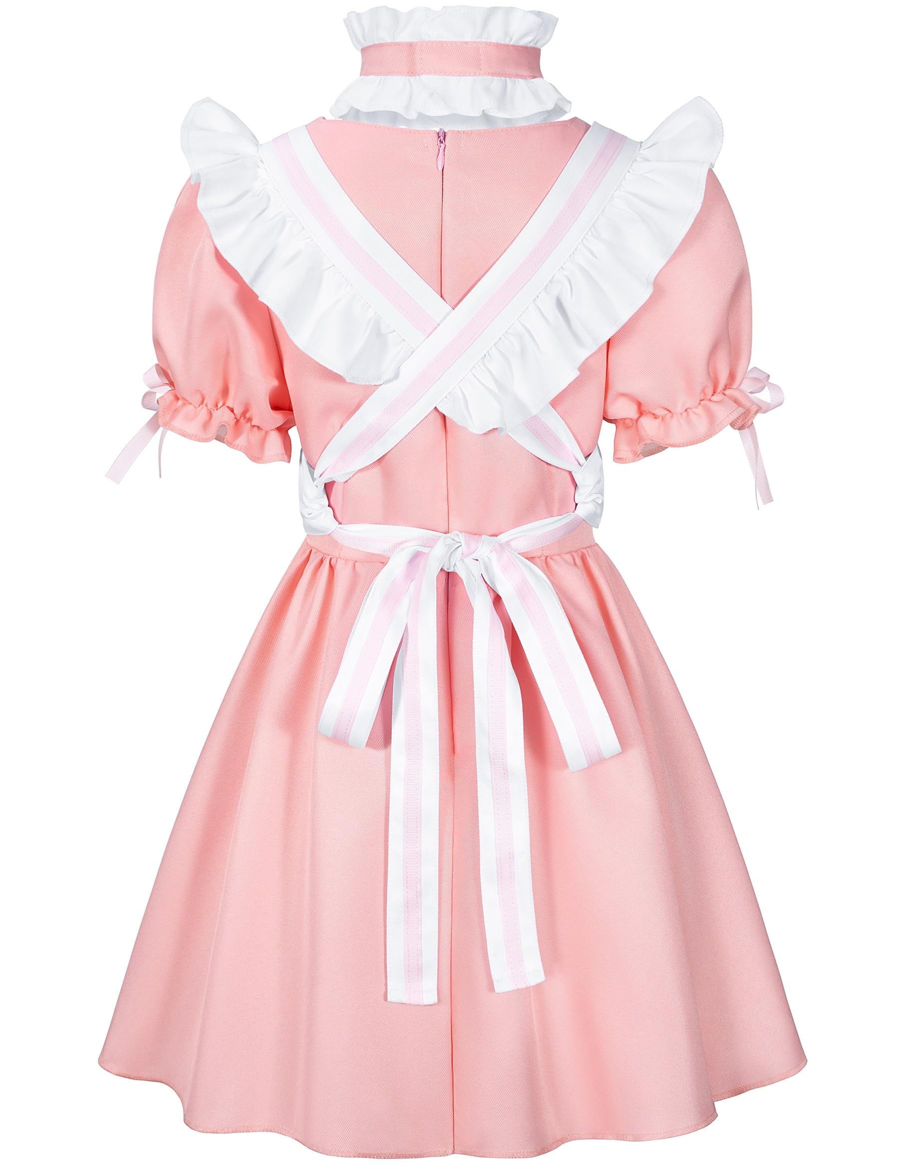 Kids French Maid Costume Maid Apron Fancy Dress Halloween Outfit Cosplay Costume Accessories Set(PK 150) Pink