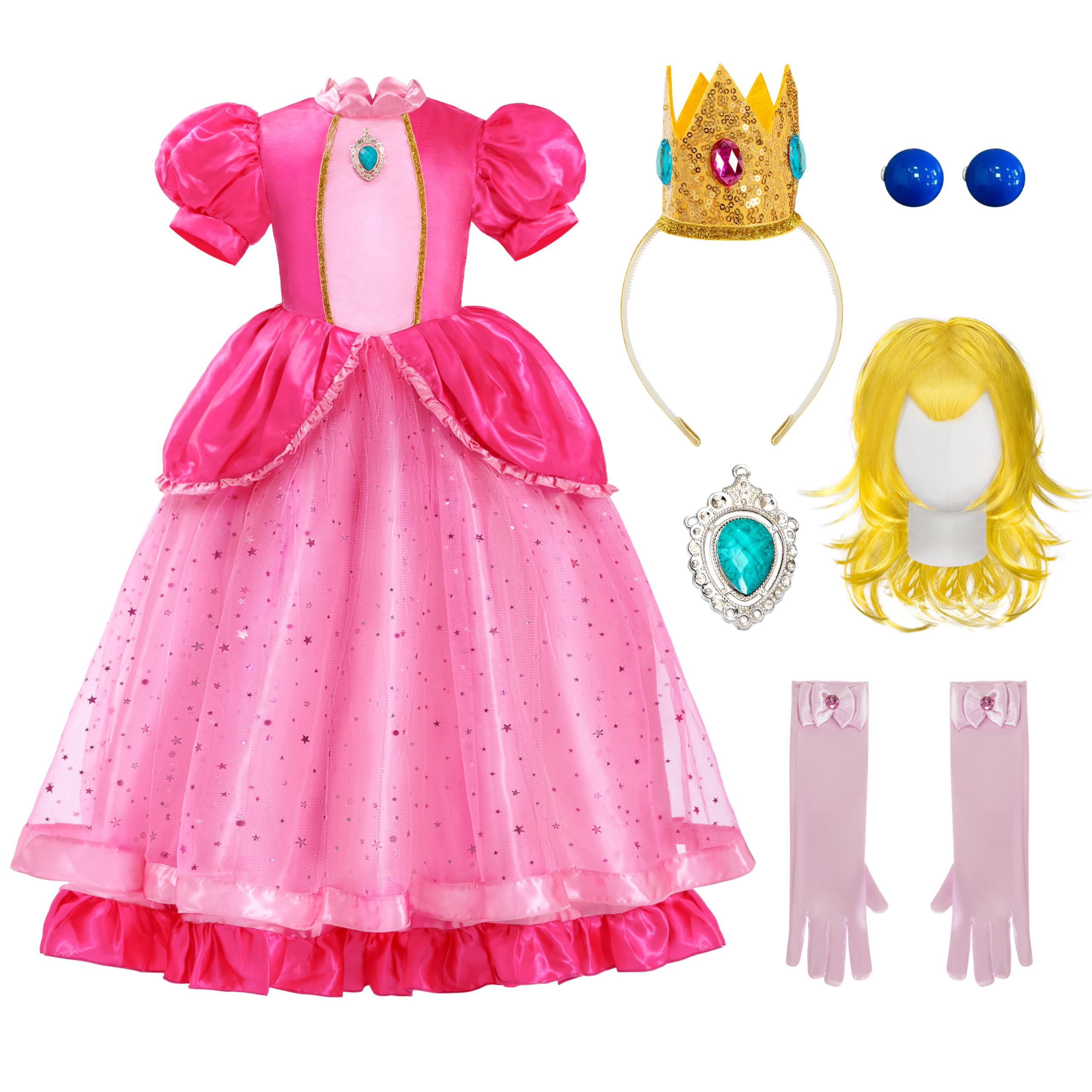 Spooktacular Creations Halloween Pink Princess Dress, Kids Princess Dress Up Set, Peach Crown Costume for Girls Toddler Halloween, Birthday, Roleplay Party (Small, 5-7 yrs)