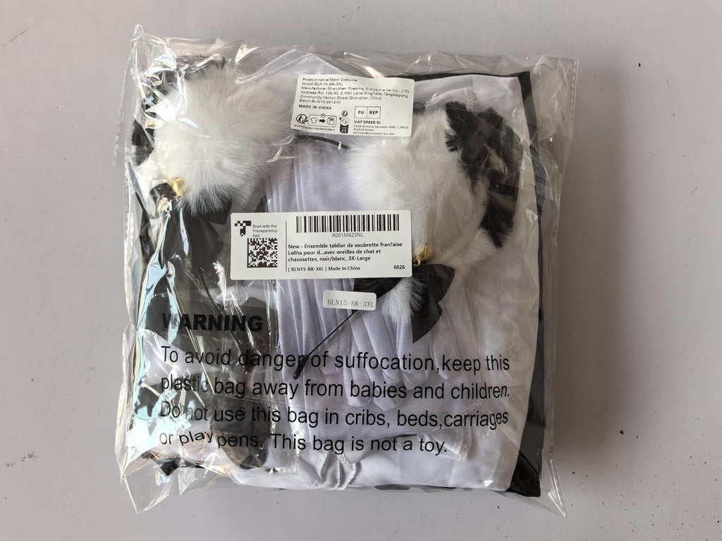Wannsee Anime French Maid Apron Lolita Fancy Dress Cosplay Costume Furry Cat Ear Gloves Socks set(3XL)