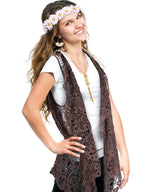 WILLBOND 4 Pcs Halloween 60s 70s Outfits for Women Hippie Costume 70s Costume Tops Accessories Women Fringe Hippie Vest(X-Large,Black)