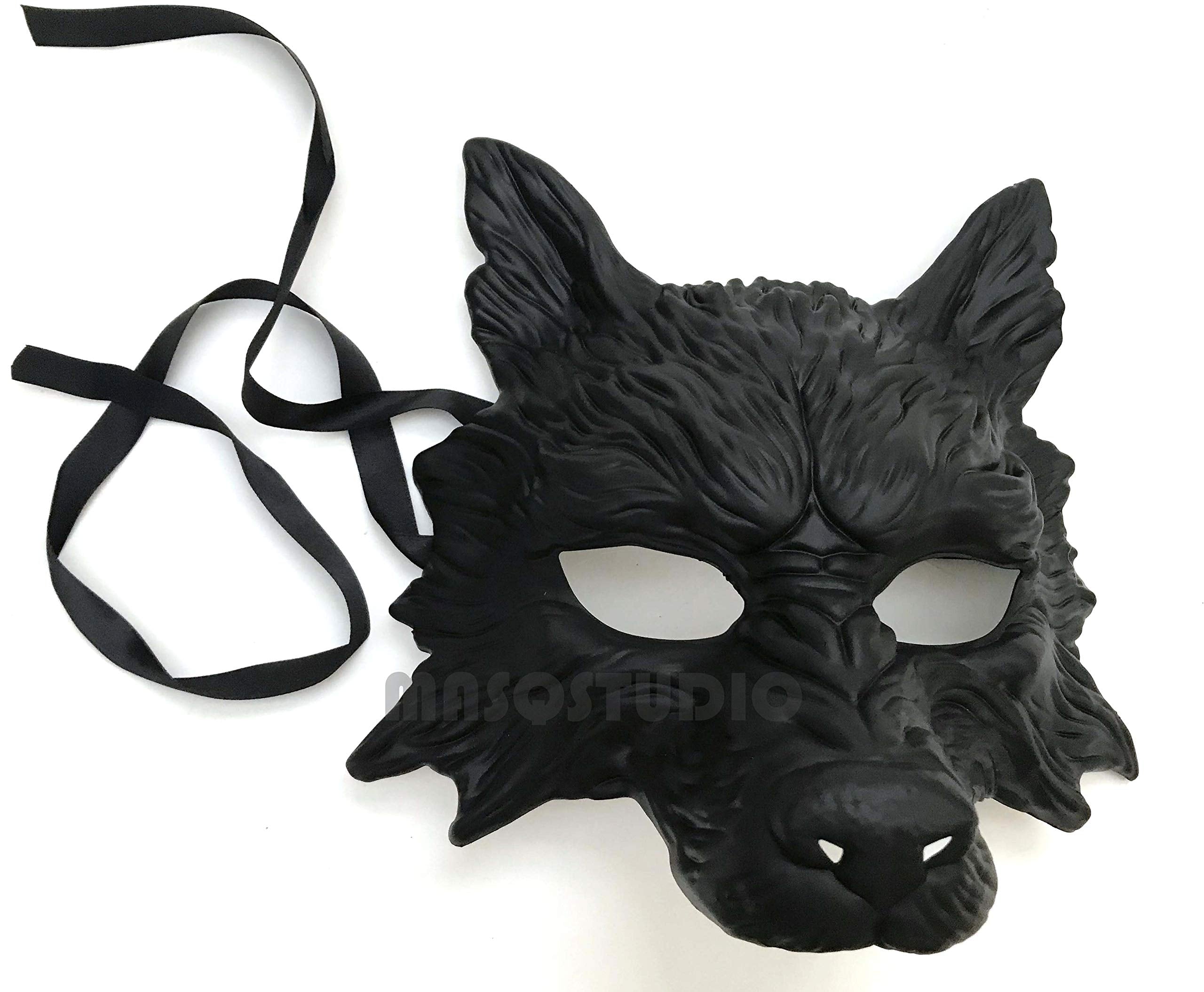 MasqStudio Black Wolf Mask Animal Masquerade Halloween Costume Cosplay Party mask (BLACK)