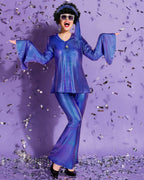 Jexine Halloween 70s Women Disco Outfit Costume Set Disco Party Top Pants Sunglasses Ball Necklace Earring Wig(White,Large)