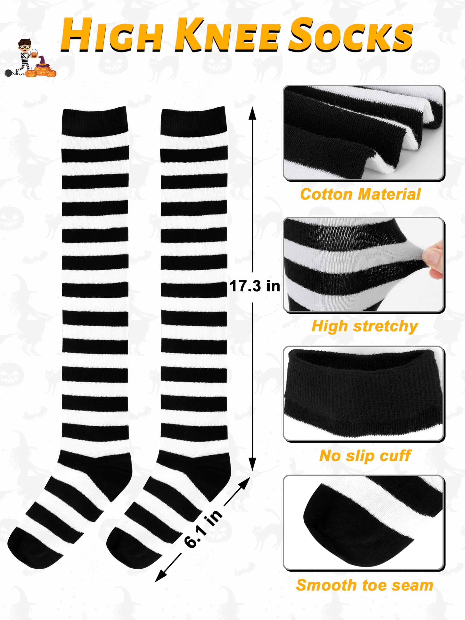 QZYL Halloween Women Robber Costume Set, XXL Women Thief Cosplay Striped Shirt Mask Gloves Beanie Cap Bag for Halloween Thief