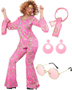 Leumoi 6 Pcs 60s 70s Disco Outfit Women Hippie Costume Accessories Flared Pants Headband Earrings Sunglass