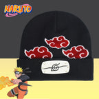 Naruto Beanie Hat, Akatsuki Cloud Winter Knit Cap with Cuff, Black, One Size