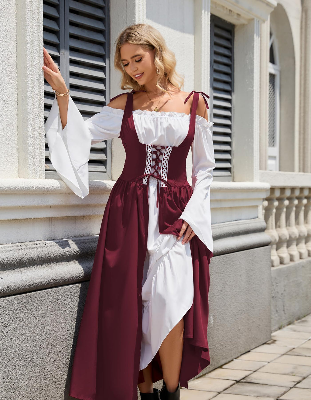 YTWS Renaissance Witch Vampire Pirate Costume Dress for Women Viking Victorian Goth Elf Fairycore Halloween Party Cosplay