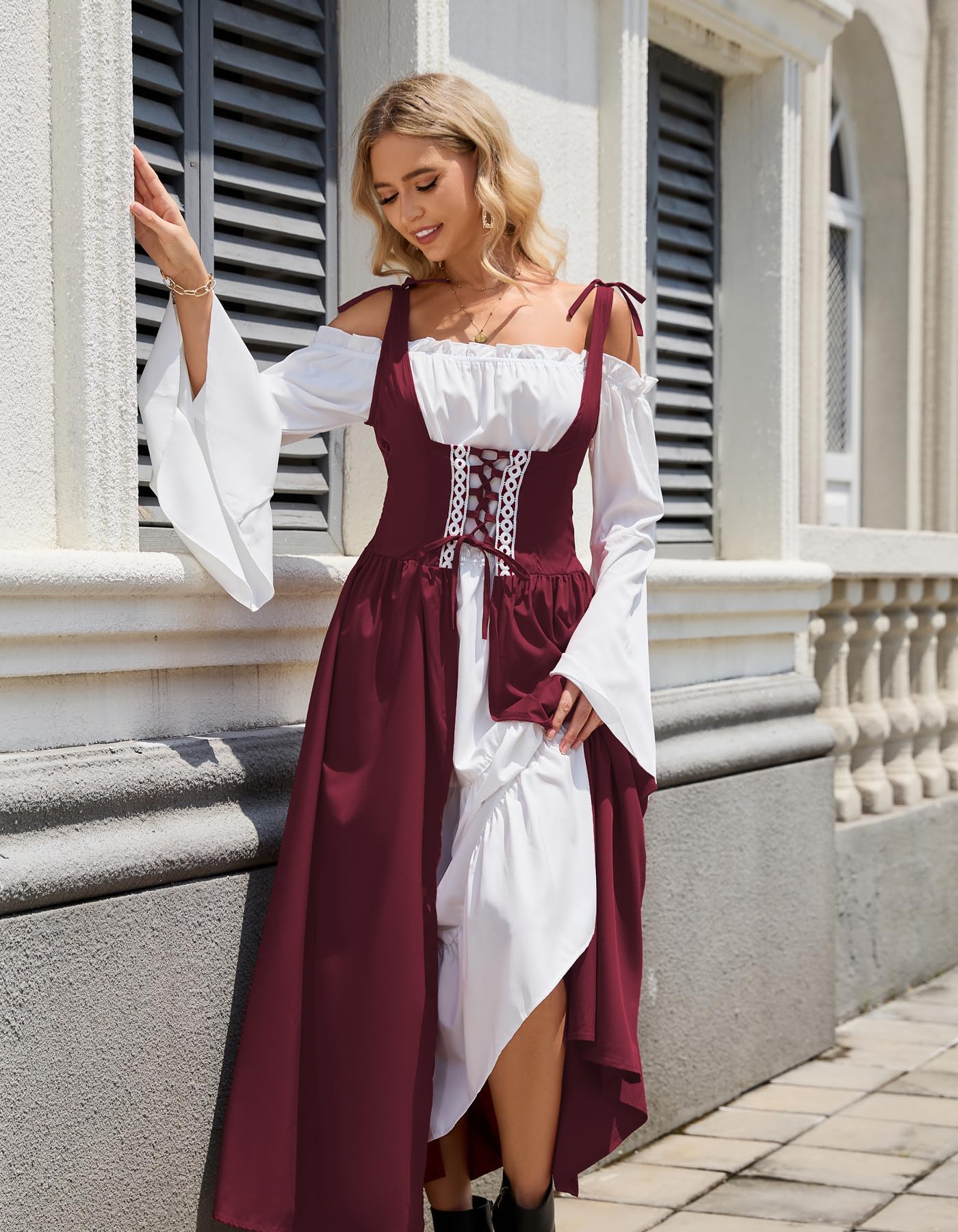 YTWS Renaissance Witch Vampire Pirate Costume Dress for Women Viking Victorian Goth Elf Fairycore Halloween Party Cosplay