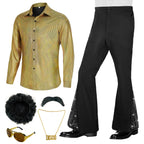70s Outfits for Men 6 Pcs Disco Outfit Retro Costume with Bell Bottom Pants