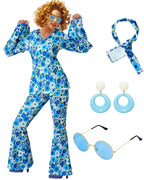 Leumoi 6 Pcs 60s 70s Disco Outfit Women Hippie Costume Accessories Flared Pants Headband Earrings Sunglass