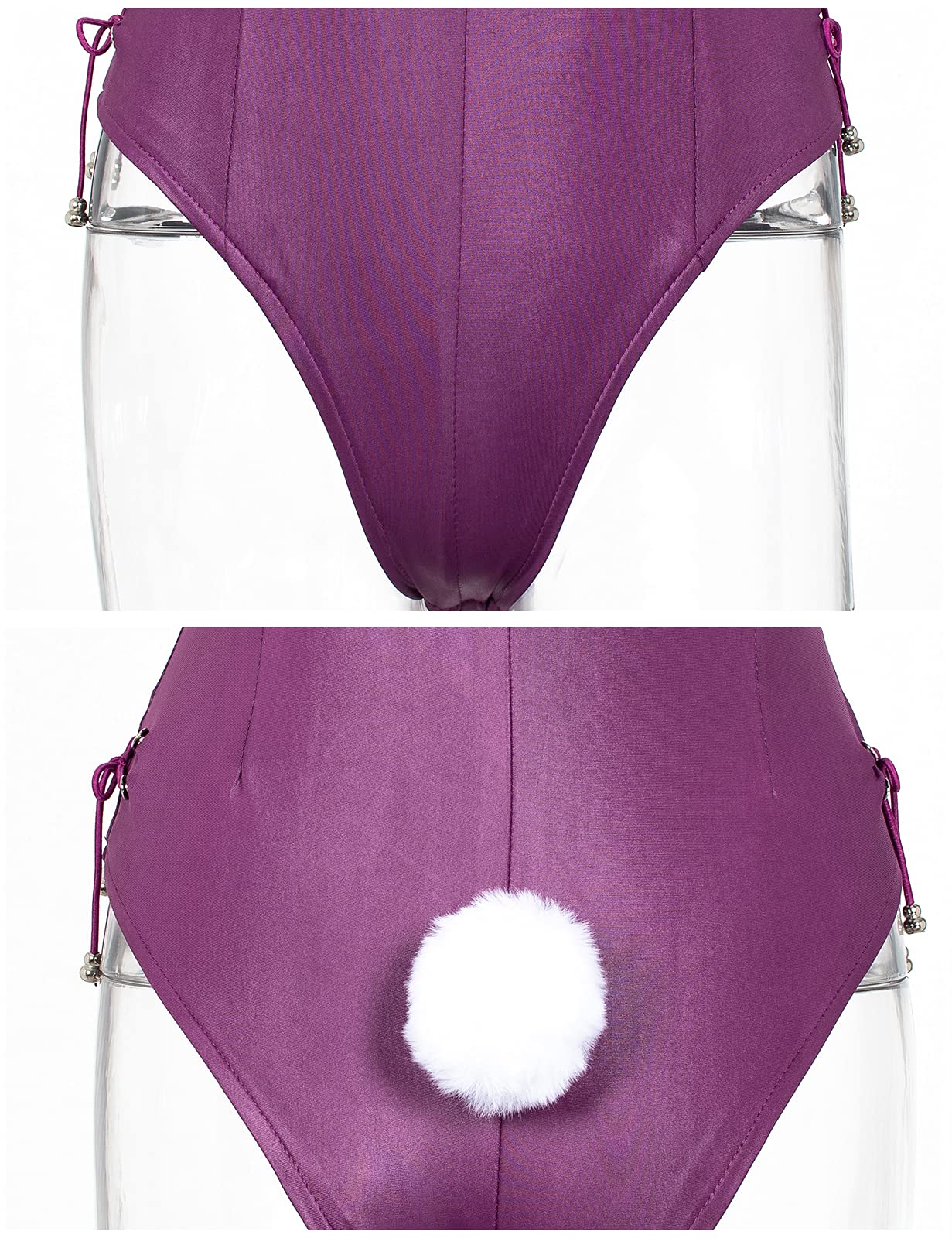 Womens Bunny Costume Girl Bodysuit Anime Role Costume senpai Cosplay Bodysuit One Piece stockings set（Purple L