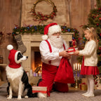 Christmas Dog Hat Costume for Large Medium Dog Warm Winter Dog Hat Neck Ear Warmer Headband Protector for Golden Retriever Labrador(Large, Red)