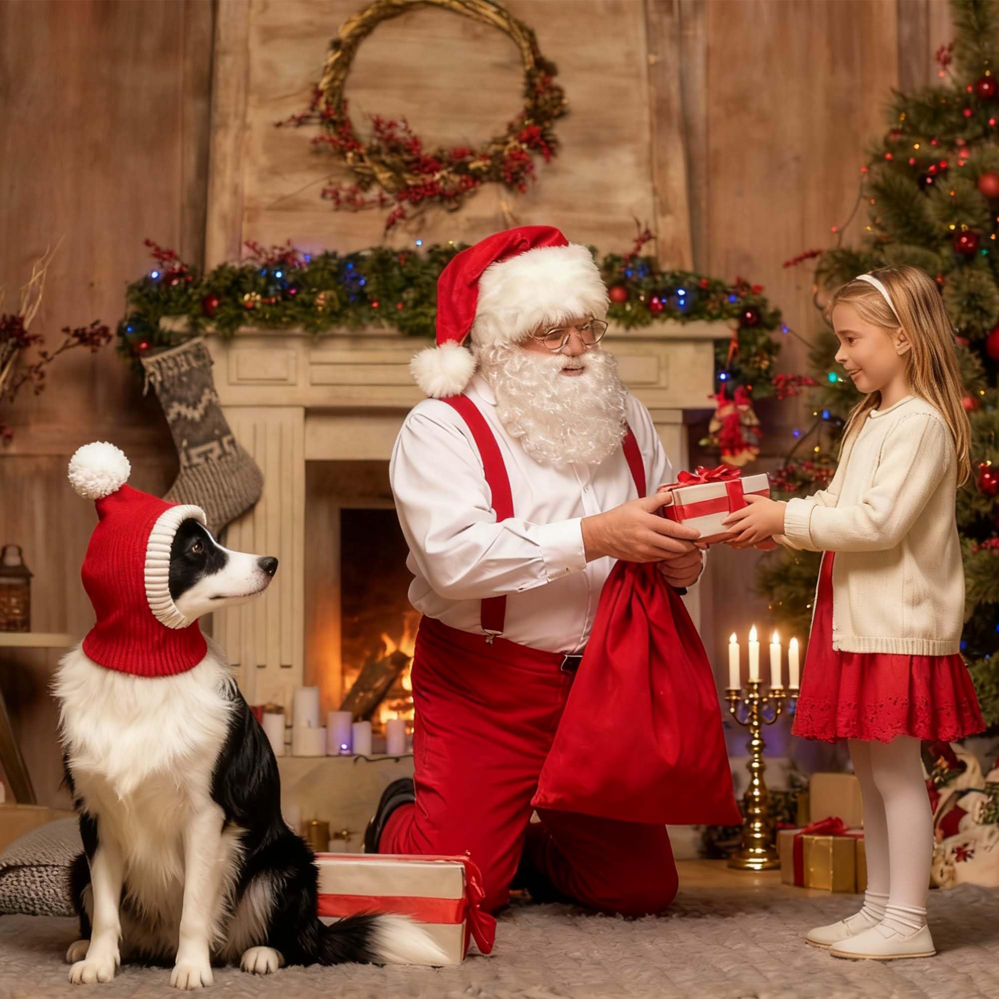 Christmas Dog Hat Costume for Large Medium Dog Warm Winter Dog Hat Neck Ear Warmer Headband Protector for Golden Retriever Labrador(Large, Red)