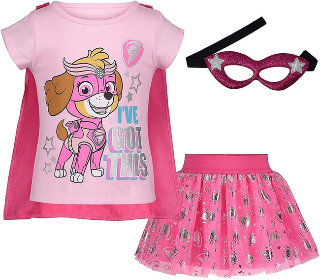 Paw Patrol Skye Toddler Girls Cosplay T-Shirt Tulle Tutu Cape and Mask 4 Piece Outfit Set 5T Hover Image