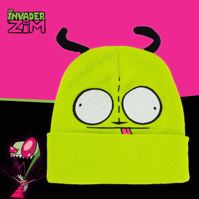 Invader Zim Beanie Hat, Gir Winter Knit Cap with Cuff and 3D Ears, Green, One Size Main Image
