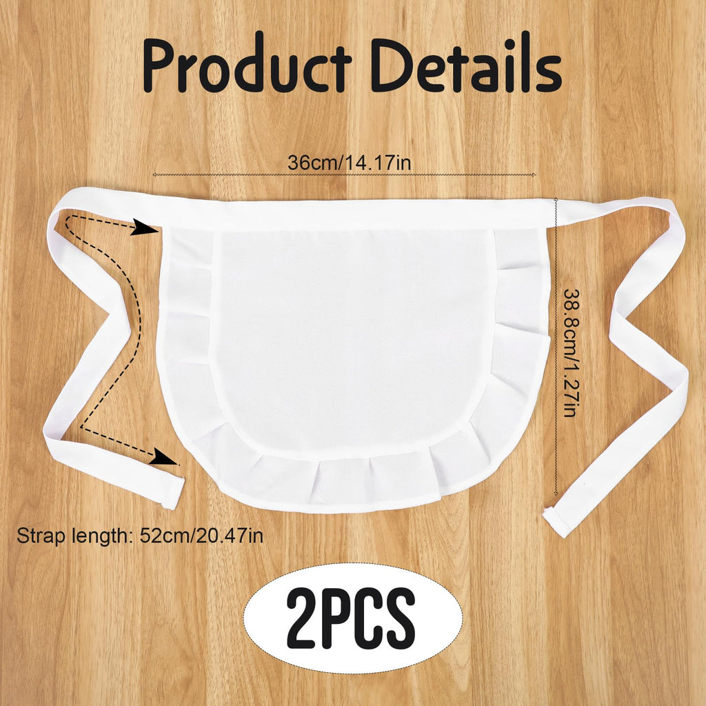 APLZGMG 2 Pcs Waist Apron Set, Half Apron for Maid Cosplay Halloween Costumes Dress Accessory, Maid Aprons for Kitchen Restaurant Coffee Cooking, Black and White Aprons for Women and Girls