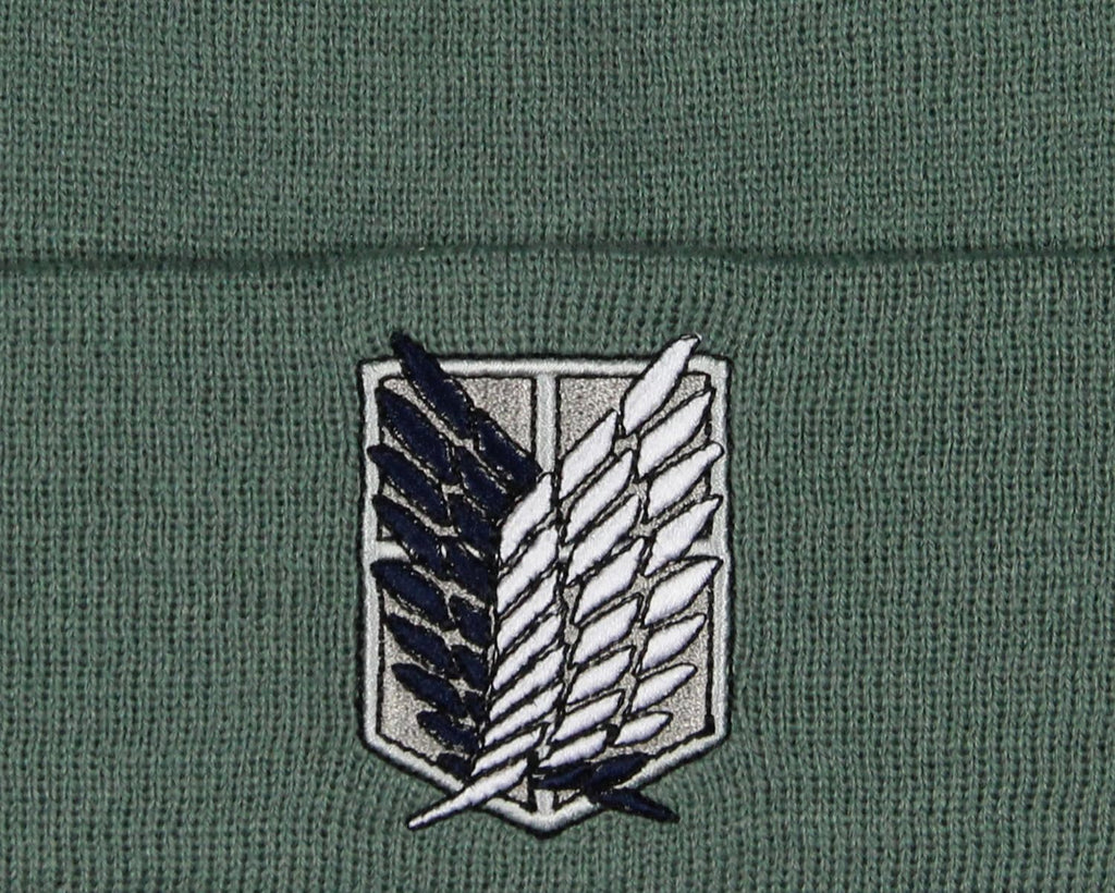 Attack on Titan Men's Scout Regiment Embroidered Logo Design Fold Cuff Adult Beanie Hat Cold Weather Grey