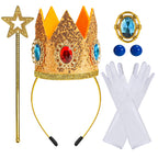 woxafo 5PCS Princess Crown Accessories, Princess Tiara Headband/Wand/Gloves/Brooch/Earrings for Girls Women Halloween Cosplay Party Dress Up