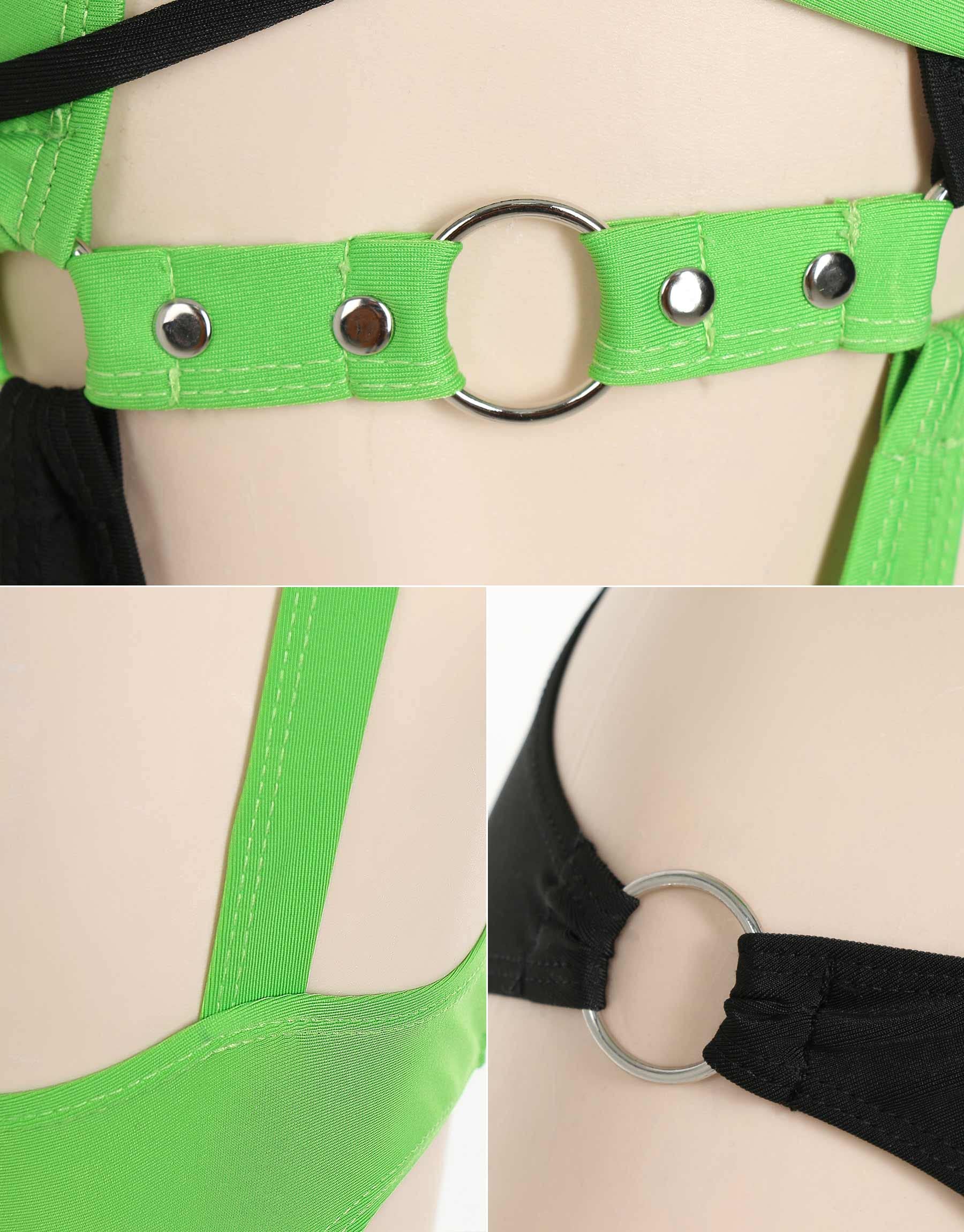 MEOWCOS Women's One Piece Swimwear Gothic Swimsuit Green and Black Spliced Cutout Bathing Suit