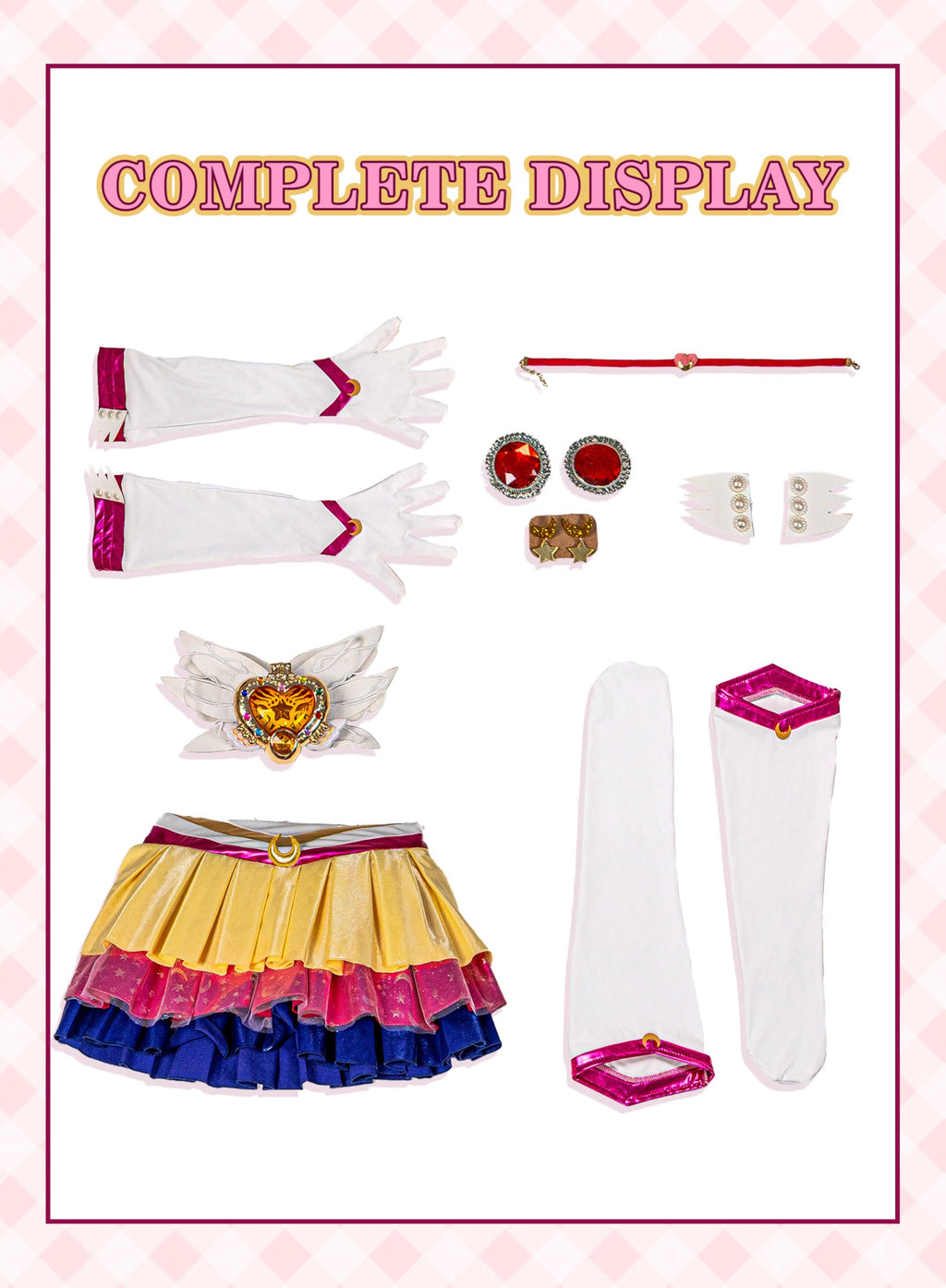 OSIAS Women Anime Tsukino Usagi Cosplay Costume with Light Up Chest Ornament and Starry Layered Skirt (L)