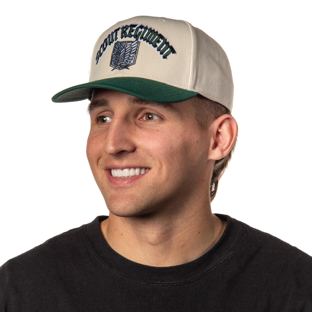 Attack on Titan Adult Scout Regiment Embroidered Snapback Hat for Men and Women Beige