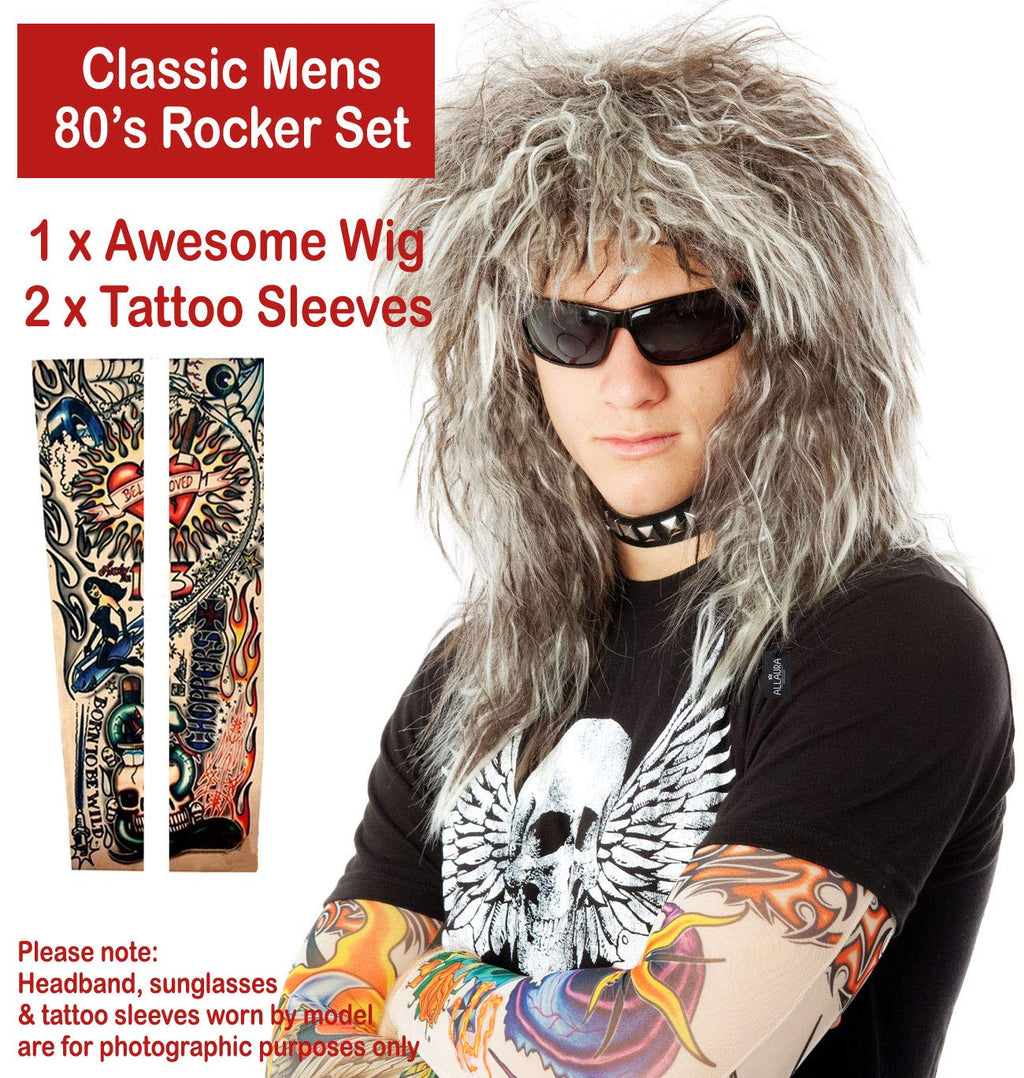 ALLAURA Compatible with Sonny Bono Wig – 60s 70s Men’s Short Brown Wig + Mustache for Hippie, Singer, TV Star, Cop, Detective Costumes – Liberty Duo, Limu & Doug, Uncle Rico, Retro Halloween Outfit