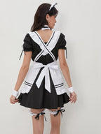Anime French Maid Outfit 8PCS Apron Lolita Fancy Dress Cosplay Japanese School Girl Uniform Halloween Costume Black,S