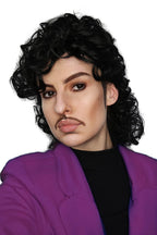 ALLAURA Compatible with Sonny Bono Wig – 60s 70s Men’s Short Brown Wig + Mustache for Hippie, Singer, TV Star, Cop, Detective Costumes – Liberty Duo, Limu & Doug, Uncle Rico, Retro Halloween Outfit