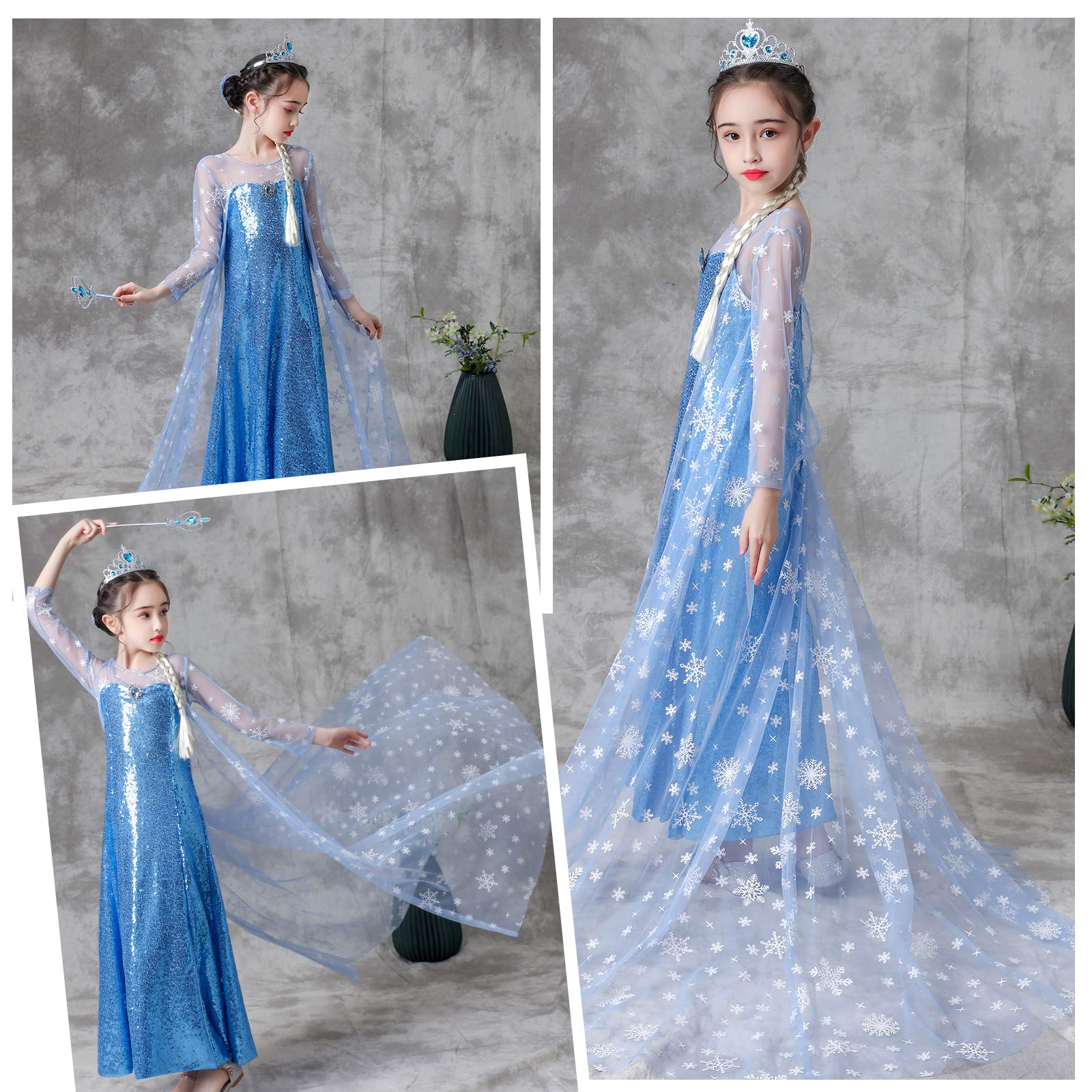 Luxury Princess Dress Costumes with Shining Long Cape Girls Birthday Party