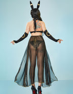 haikyuu Women Cosplay Bikini Set with Cover up Headband Anime Swimsuit Halter Lace Up Swimwear Rave Bathing Suit Black