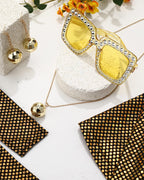 Jexine Halloween 70s Women Disco Outfit Costume Set Disco Party Top Pants Sunglasses Ball Necklace Earring Wig(White,Large)