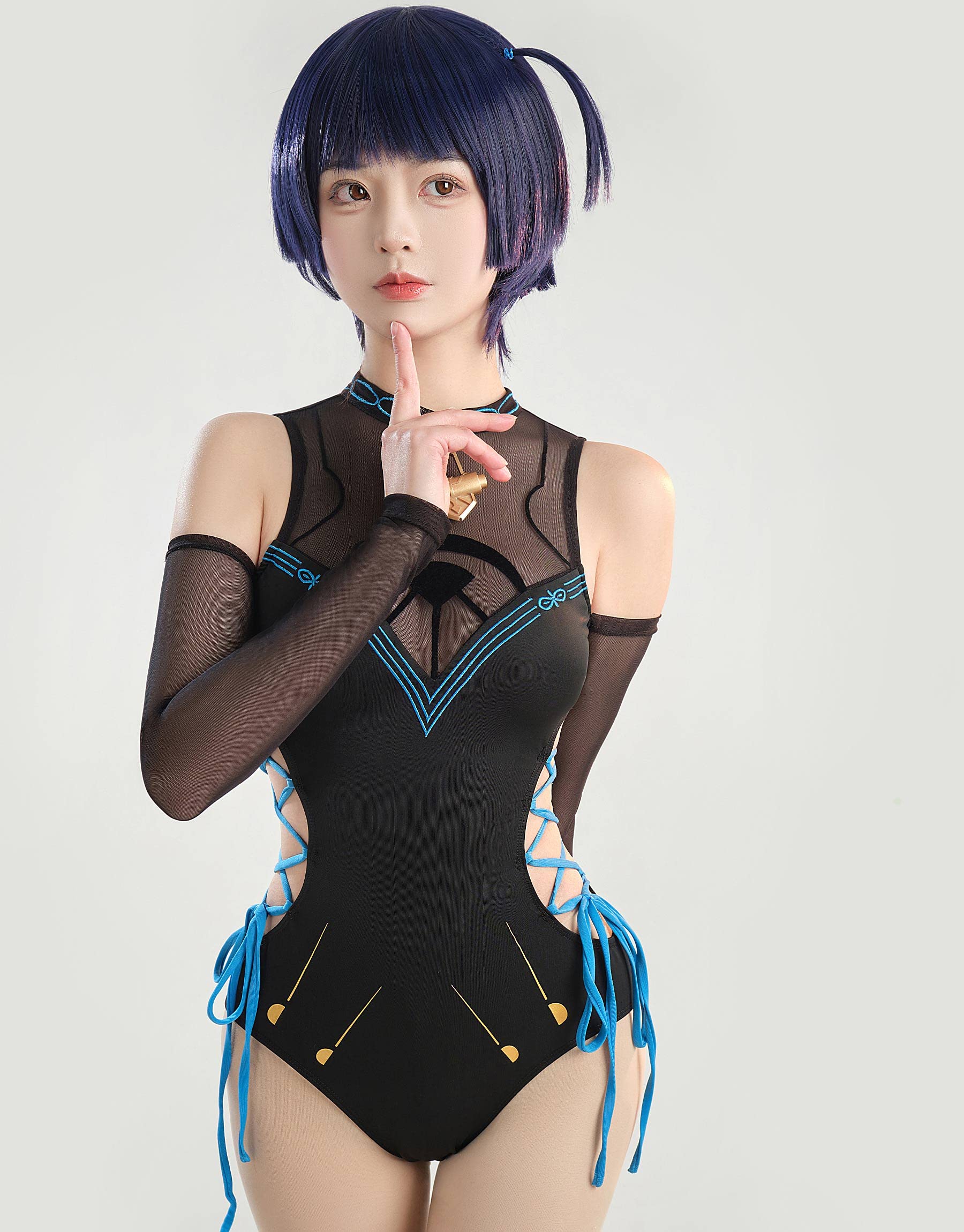 haikyuu Women Anime Derivative One Piece Swimsuit with Cover Up Criss Cross Lace-up Tummy Control Bathing Suit (as1, Alpha, m, Regular, Regular, Standard, Black)