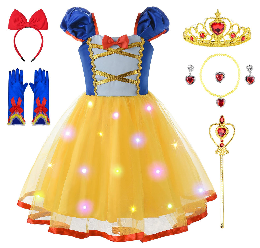 Uplus ME Light Up Princess Dress Up Clothes for Little Girls Toddler Kids Princess Costume Halloween Birthday Outfit (6-7Y/130)