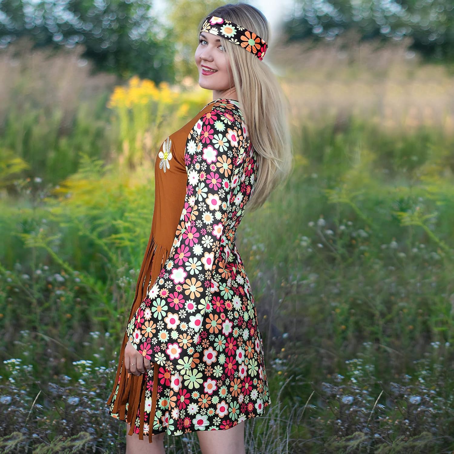 SATINIOR 70s 60s Hippie Costume Set 70s Outfits Accessories for Carnival Party Halloween Women Disco Dress