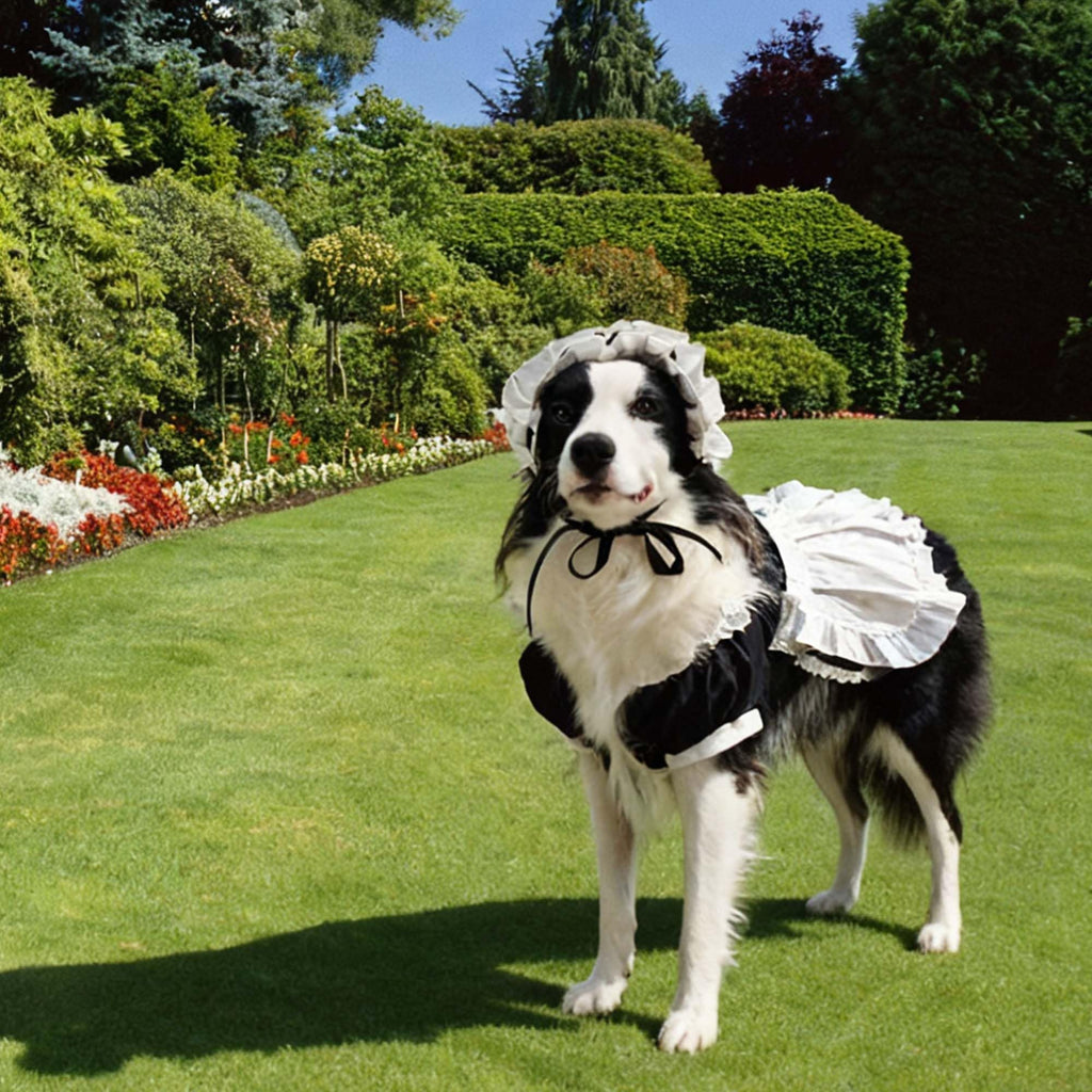 FLAdorepet Large Dog Dress Maid Costume with Headband,Halloween Lolita Costume Outfits for Extra Large Breed Dogs Girl,Puppy Christmas Holiday Wedding Princess Dress (Black, Large(Fit 40-50LBS))