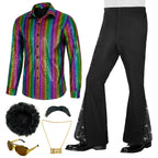70s Outfits for Men 6 Pcs Disco Outfit Retro Costume with Bell Bottom Pants
