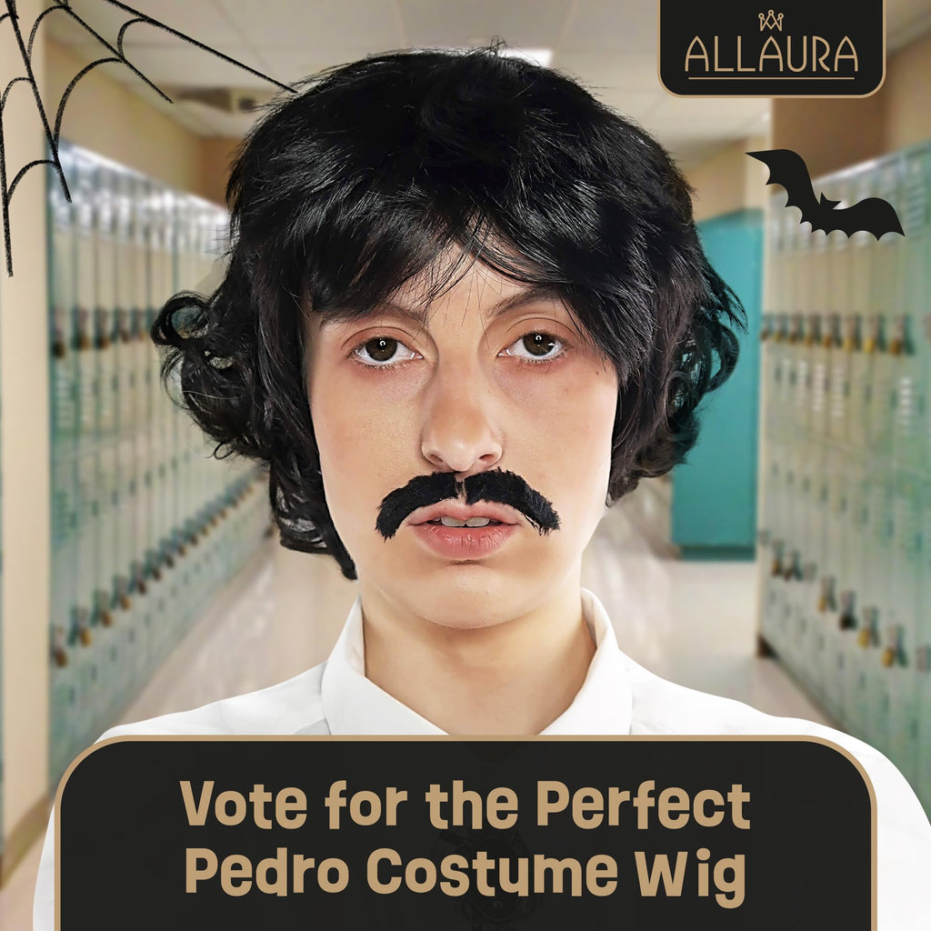 ALLAURA Compatible with Sonny Bono Wig – 60s 70s Men’s Short Brown Wig + Mustache for Hippie, Singer, TV Star, Cop, Detective Costumes – Liberty Duo, Limu & Doug, Uncle Rico, Retro Halloween Outfit