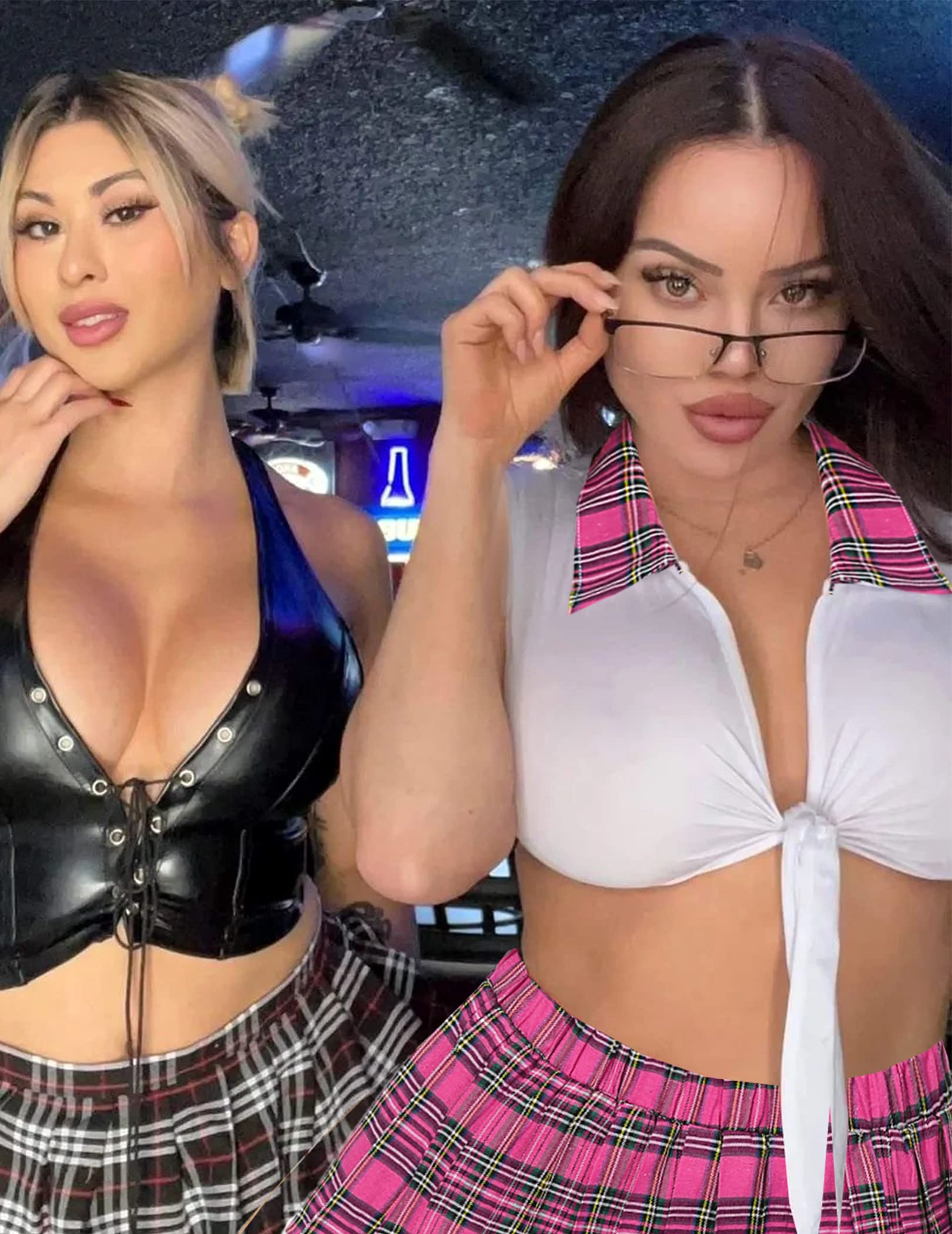 Avidlove Women Schoolgirl Lingerie Cosplay Lingerie Set Sexy Lingerie for Women for Sex Play (Pink,L)