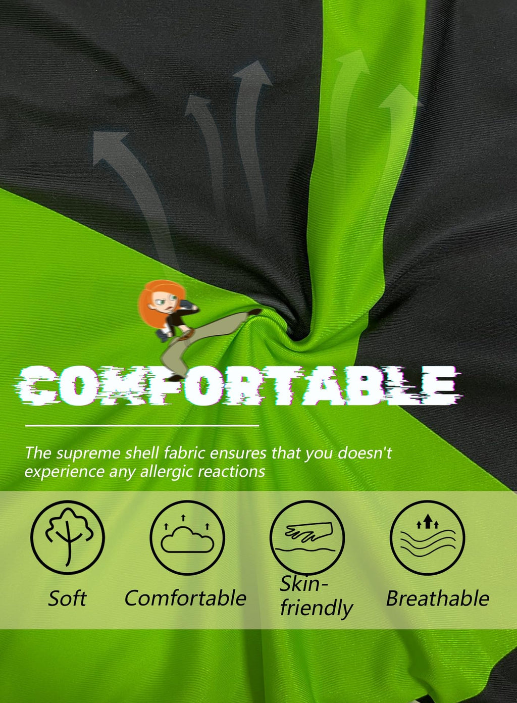 EVELUST Womens Colorblock Shego Costume - Rave Outfit Swimsuits High Neck Crop Top High Waisted Bottom Cosplay Bikini Set(BlackGreen,M,10851e)