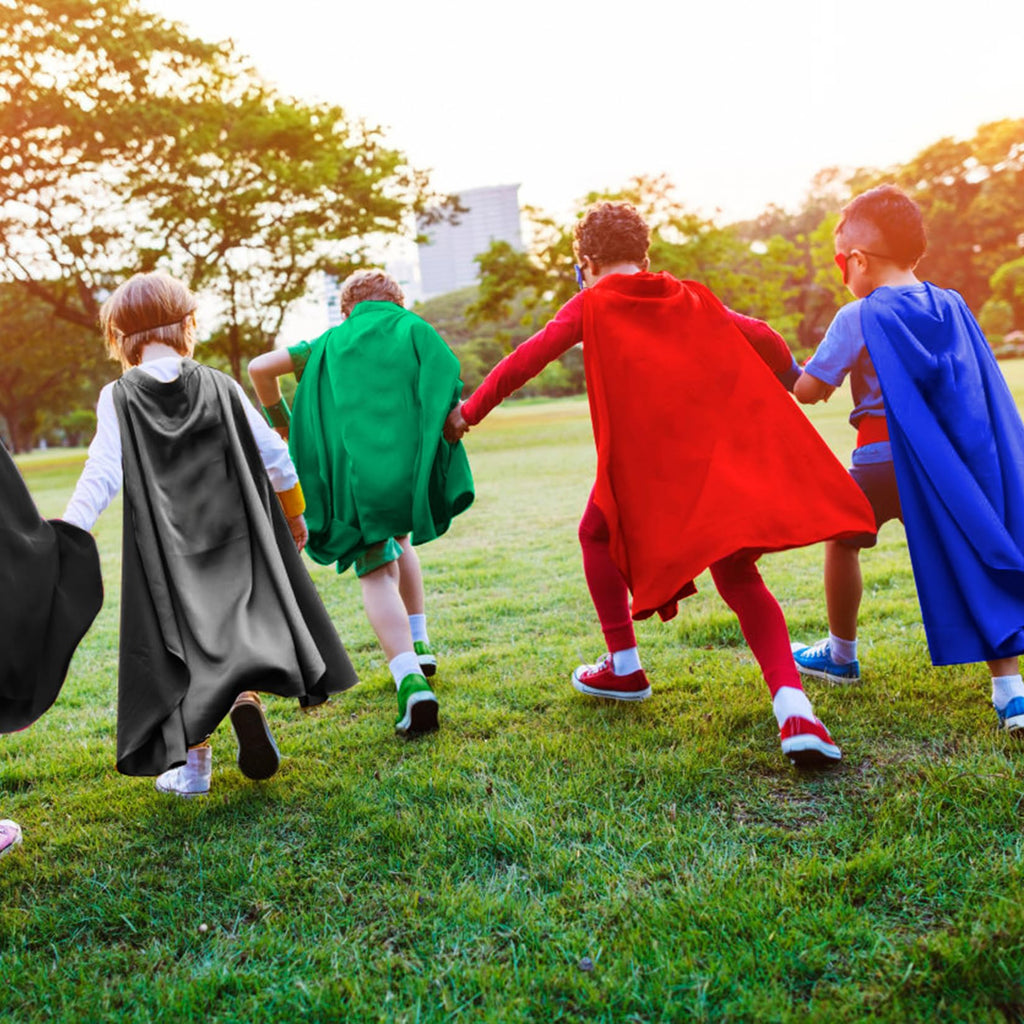 Mizzuco Dress Up Capes for Kids Superhero Cloak with Mask and Waistband Halloween Costumes and Party Dress up(Red Gray)