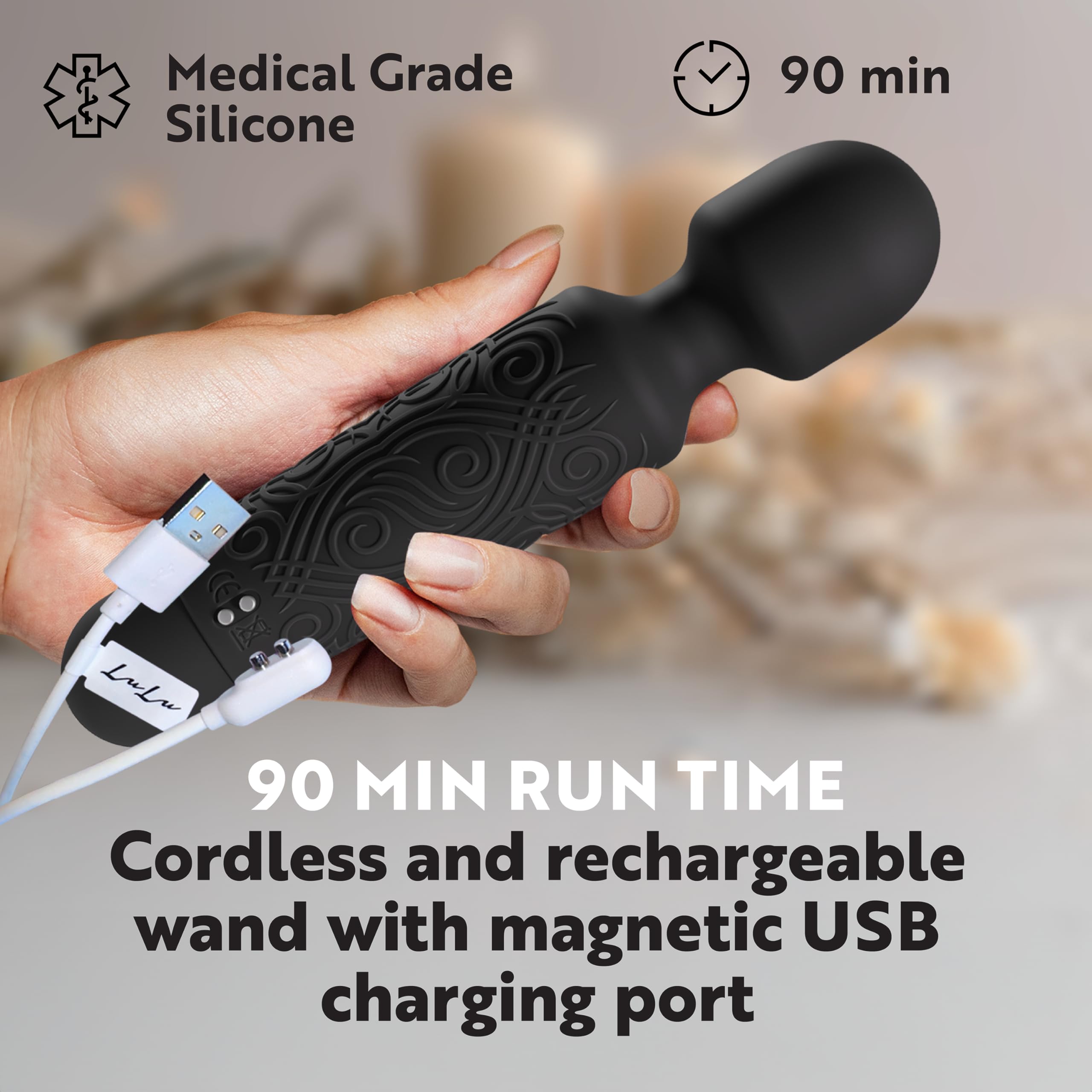 LuLu Wand Massager Vibrator for Women - Powerful Multi-Speed Waterproof Vibrating Wand with Tiger Eye Yoni Egg - Silent Rechargeable Sex Toy for Clitoral Stimulation