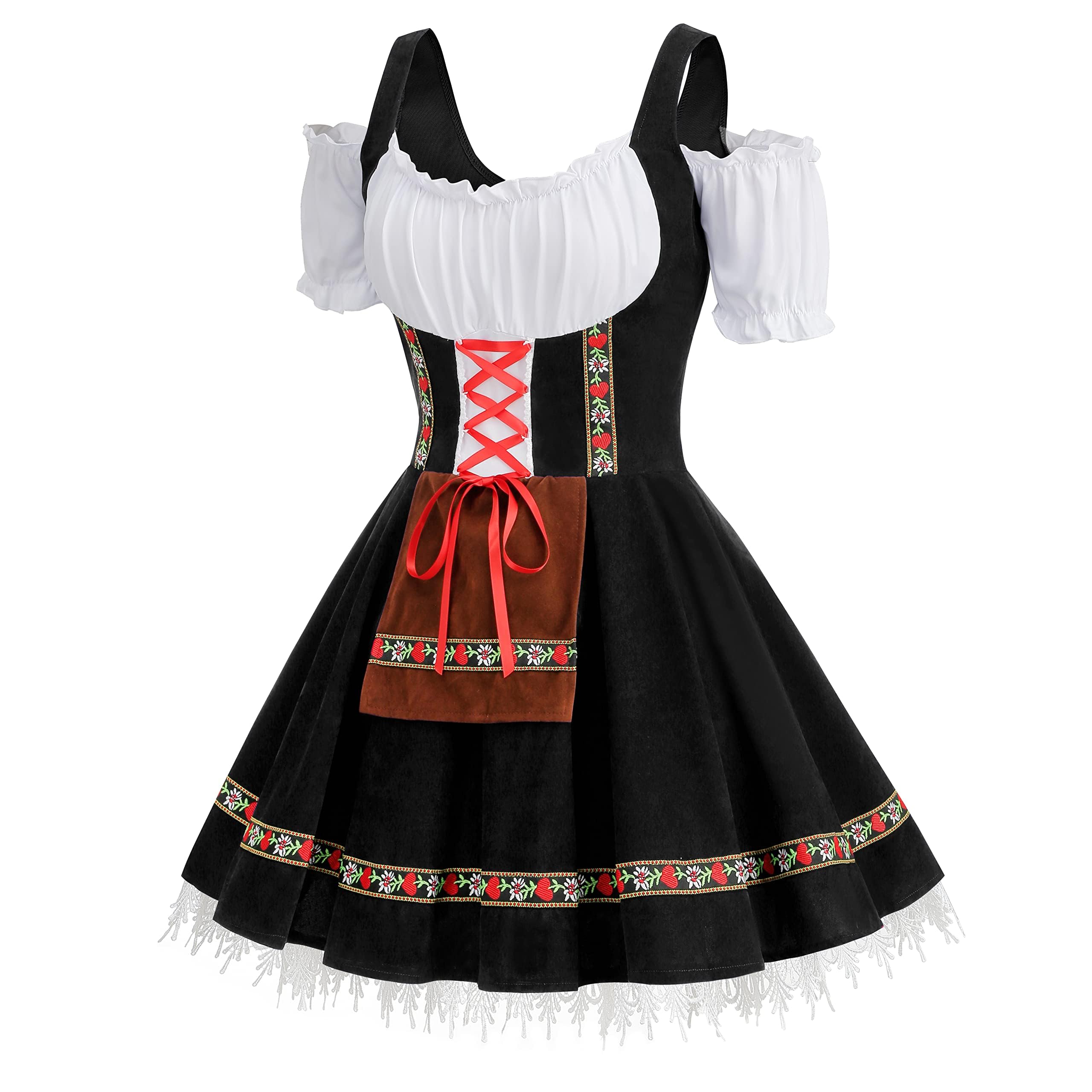 Colorful House Women's Oktoberfest Costume Adult Off-Shoulder Beer Maid Costume for Bavarian Carnival(Strapless Black,XL)