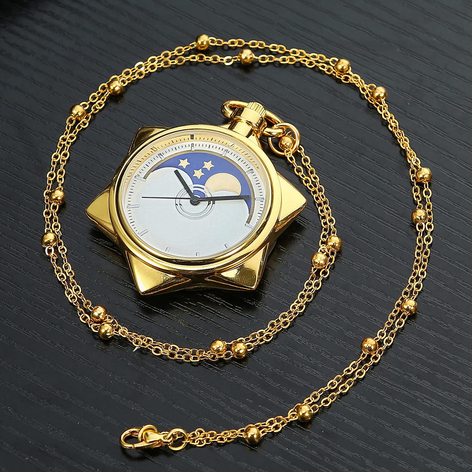 BOSHIYA Sailor Moon Pocket Watch Gold Rhinestone Star Quartz Pocket Watches for Women with Chain