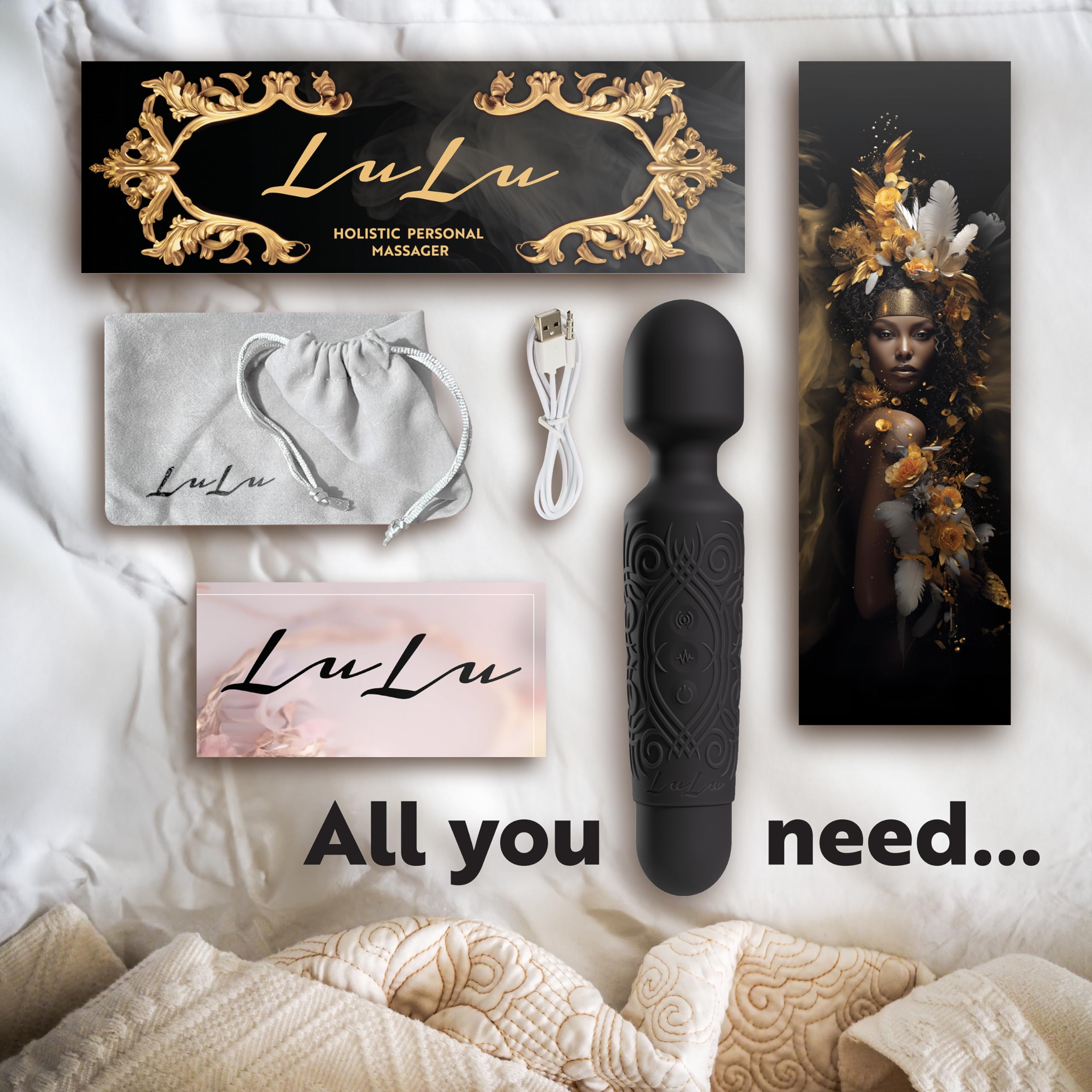 LuLu Wand Massager Vibrator for Women - Powerful Multi-Speed Waterproof Vibrating Wand with Tiger Eye Yoni Egg - Silent Rechargeable Sex Toy for Clitoral Stimulation