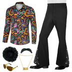 70s Outfits for Men 6 Pcs Disco Outfit Retro Costume with Bell Bottom Pants