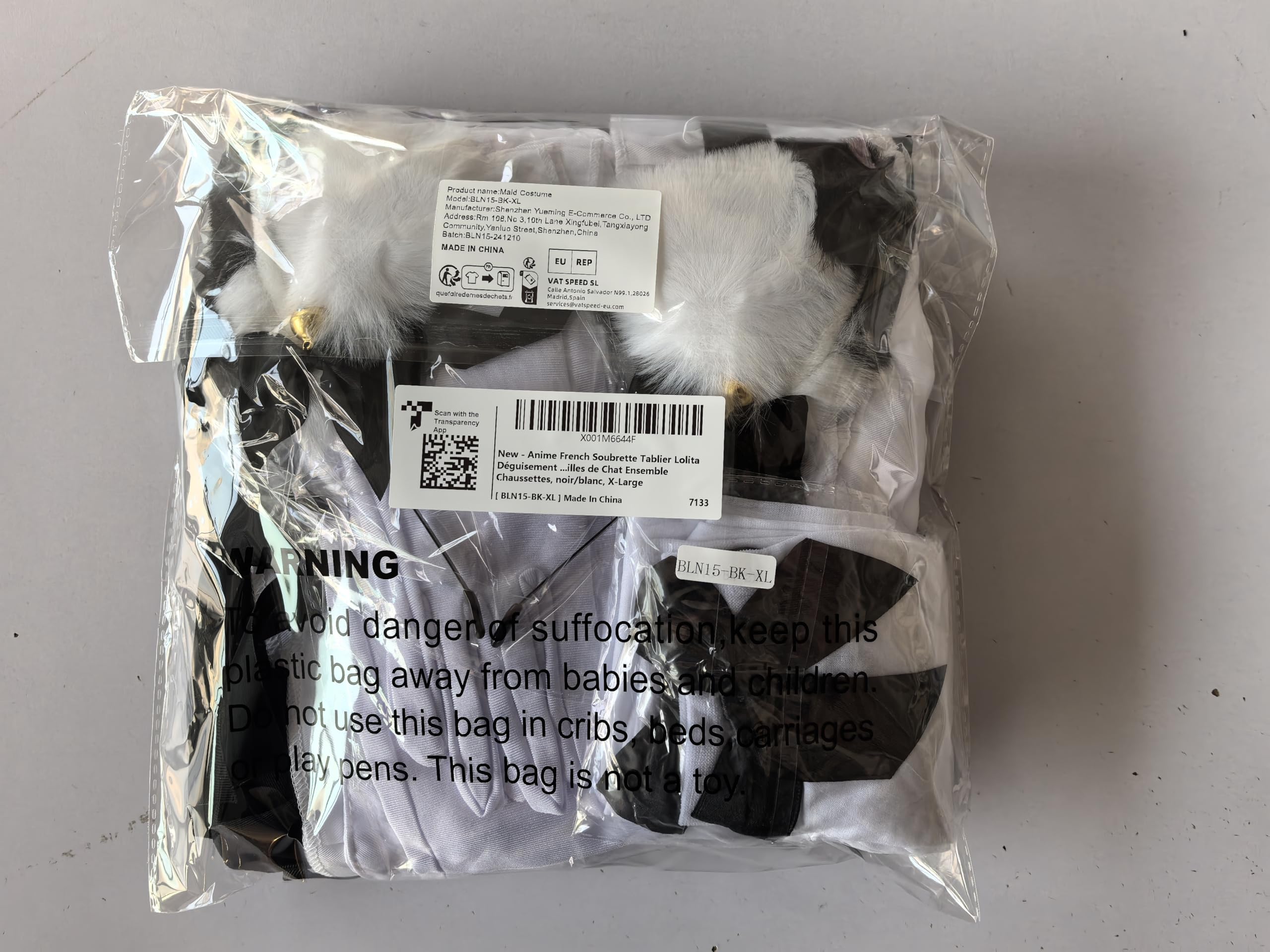 Wannsee Anime French Maid Apron Lolita Fancy Dress Cosplay Costume Furry Cat Ear Gloves Socks set(XL)