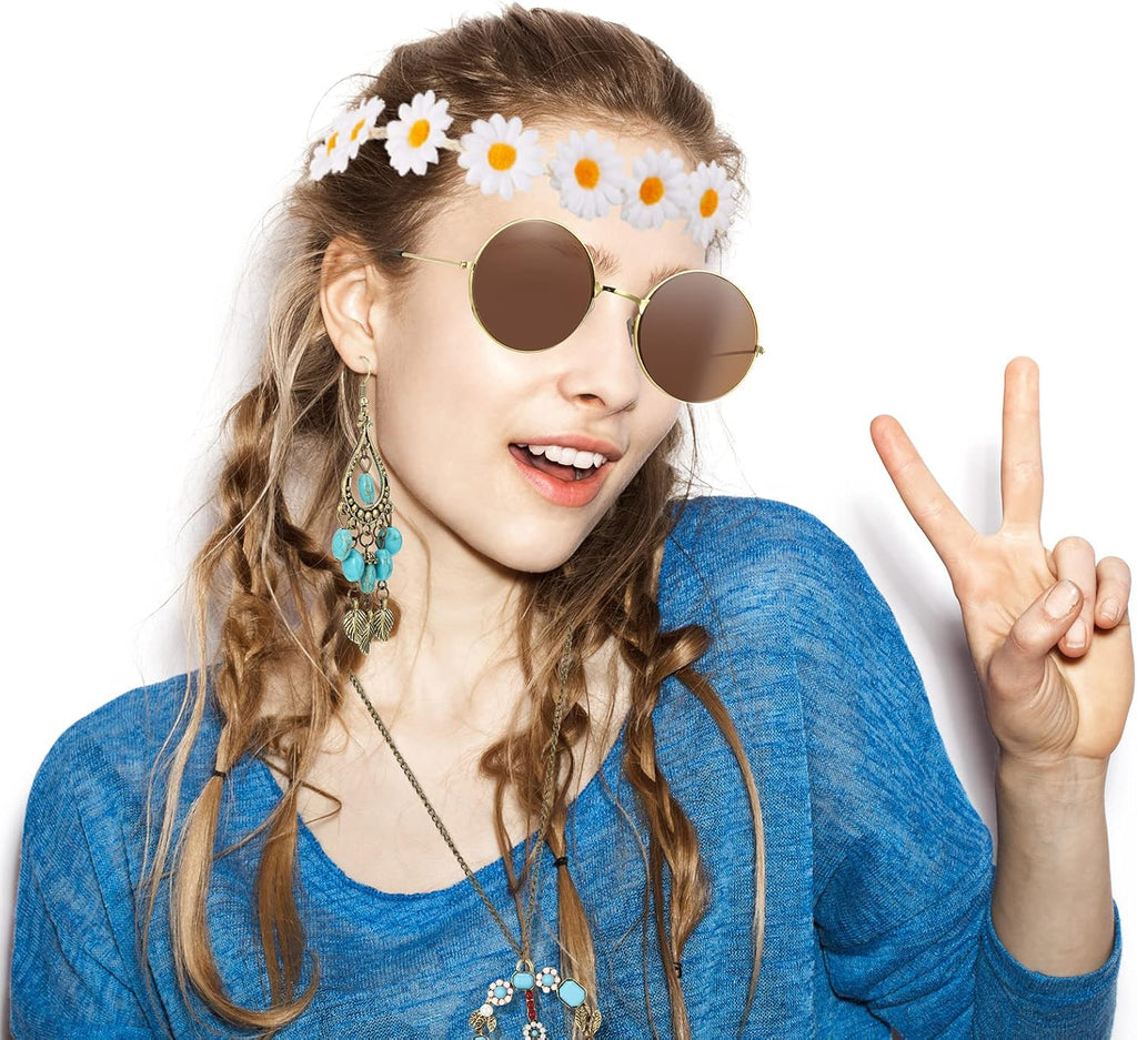 Hicarer Hippie Costume Accessories Include Sunglasses, Peace Sign Necklace, Boho Headband and Earring for 60s 70s Party